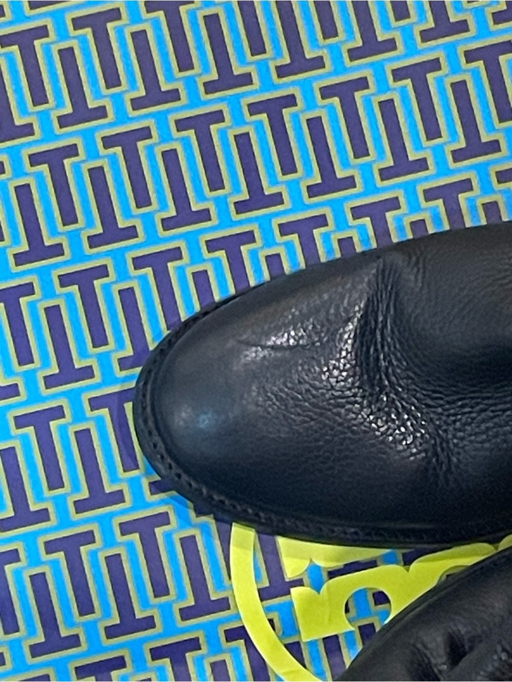 TORY BURCH~Pebbled Leather Logo Zip Black Riding Boots - Picture 11 of 13